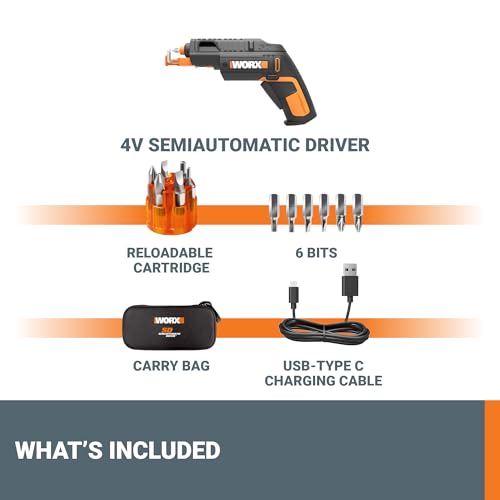 WORX Cordless Screwdriver, 4V 6-Bit Set with Screw Holder, WX255L.5 - style: WX255L.5-USB-W/CASE
