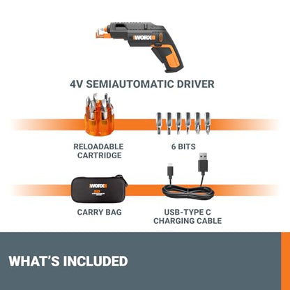 WORX Cordless Screwdriver, 4V 6-Bit Set with Screw Holder, WX255L.5 - style: WX255L.5-USB-W/CASE
