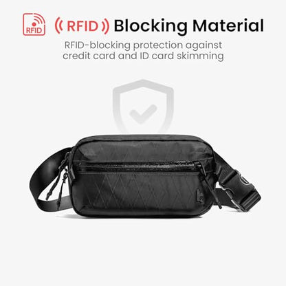 tomtoc 1.5L X-Pac Sling Bag with RFID Blocking Crossbody Pack for Men Women - color: X-Pac Black, size: 1.5L