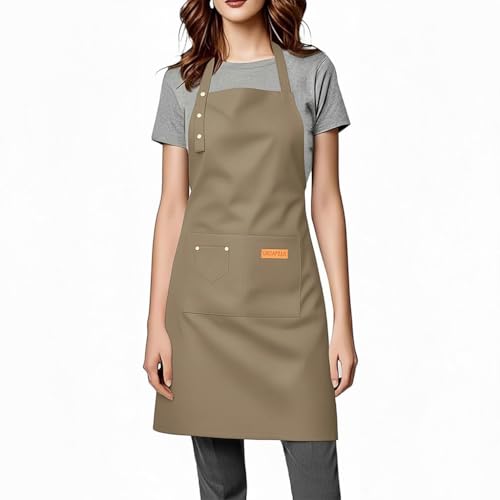 Aprons for Women Men, Water-Resistant Kitchen Aprons for Cooking - color: Khaki