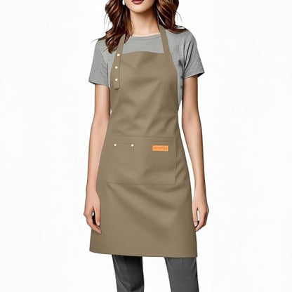 Aprons for Women Men, Water-Resistant Kitchen Aprons for Cooking - color: Khaki