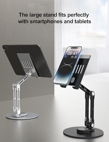 Aluminum Tablet Stand for Desk, 360° Rotating Height Adjustable - color: black