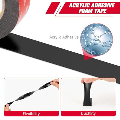3M Double Sided Mounting Tape 0.5''x15.4Ft Black 5952 Heavy Duty - color: Black, size: Width 0.5"