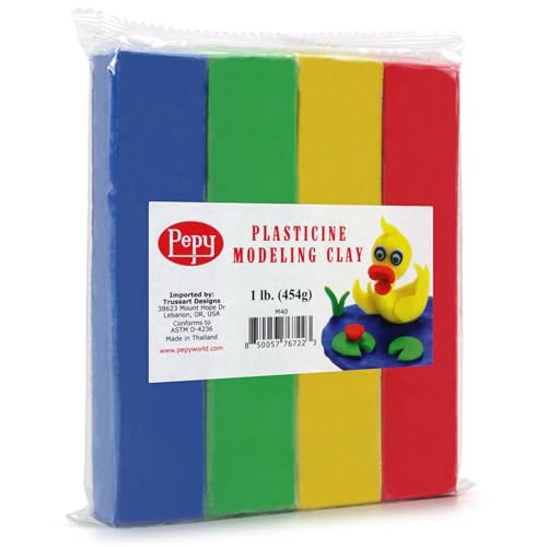 Pepy Reusable and Non-Drying Oil-Based Plasticine Modeling Clay, Primary Colors, 1 Pound, Sulfur-Free & Non-Toxic, Great for Kids, Beginners, and Artists, Perfect for Arts and Crafts Projects