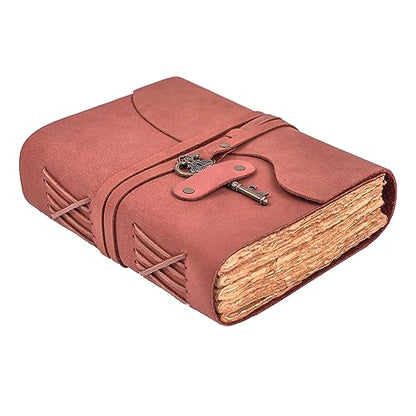LEATHER VILLAGE Large Leather Journal Key Lock, Black 6x4. - color: Starless Black, size: 6"X4"