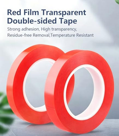 2 Rolls Red Liner Clear Double Sided PET Tape 15mm x 25M - size: 2pcs 15mm x 25M