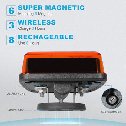 Agrieyes W02 Magnetic Flashing Lights, Wireless Strobe Lights,Amber - color: Amber