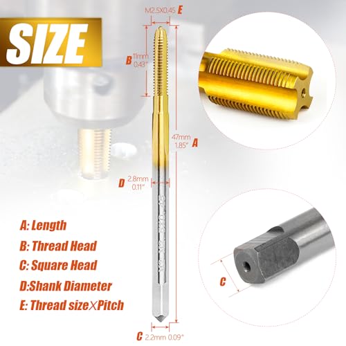 2Pc M2.5 x 0.45 Thread Tap for Metal,M2.5x0.45 M2 HSS Thread Milling Tap - size: M2.5x0.45 - 2Pcs