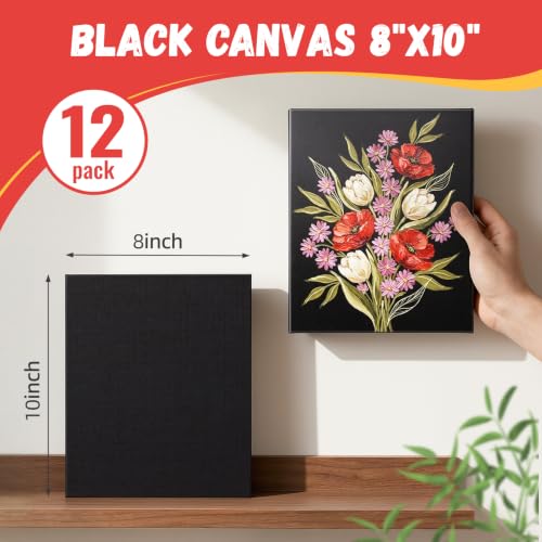 Simetufy 12 Pack 8x10 Black Canvas Boards for Painting, Flat Canvas Panels - size: 8"x10" Black