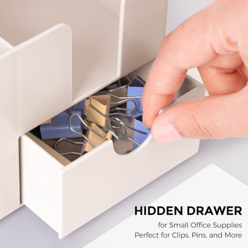 SKYDUE Small Desk Organizer with Sticky Notes Holder,Pen Holder for Desk - color: Beige