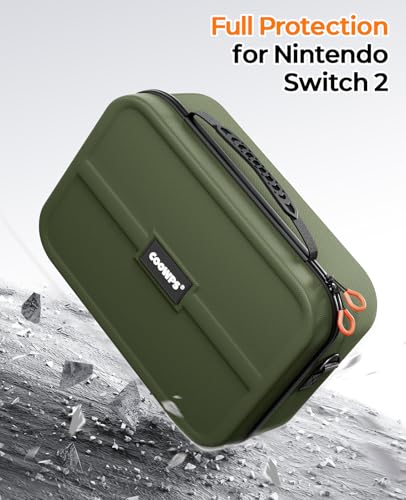 COOWPS for Nintendo Switch 2 Case, 2-Pack Screen Protectors, 6 Thumb Grips - color: Dark Green