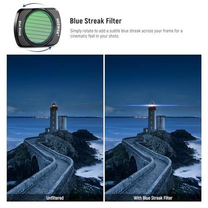 NEEWER Magnetic Filter Set Compatible with DJI Osmo Pocket 3 / Pocket 4 / Xtra Muse, 8x Star + Blue Anamorphic + LPR + Black Diffusion 1/4 Filter for Mist Cinematic Effect - style: 4 Pack Effect Filter