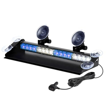 WOWTOU 29 Flash Pattern LED Blue White Emergency Strobe Dash Light bar for Volunteer Firefighter Vehicles EMS POV with Suction Cups, Car Front Windshield Rear Window Safety Warning - color: Blue / White