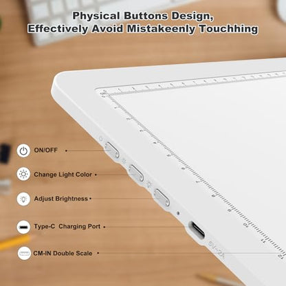 Elice Rechargeable A4 Light Pad with Carry Bag, Magnetic LED Light Board with Physical Button, Super Bright Diamond Art Light Pad, Ultra-Thin Light Box for Tracing, Weeding, Diamond Painting -White - color: White, size: A4 with Carry Bag