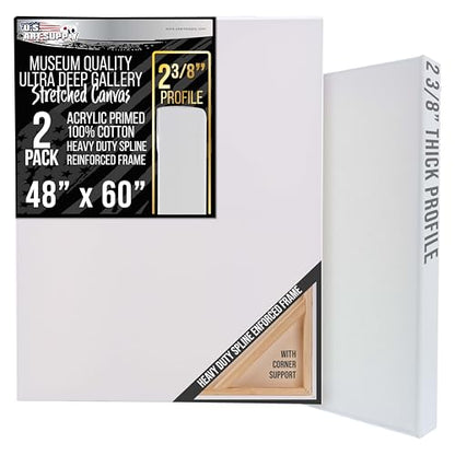 U.S. Art Supply Stretched Canvas for Painting 48" x 60" 2-3/8" Extra Deep - size: 48" x 60"