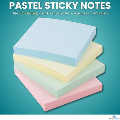 1InTheOffice Pastel Sticky Notes 3x3, Sticky Note Pads, Self-Stick Note Pads, Assorted Colors, 100-Sheet, 24/Pack