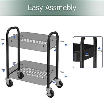 Melody House 2 Tier All-Metal Rolling Storage Cart with Handle and Locking Wheels - Kitchen, Laundry, Office, Bathroom Organizer, Black - size: 2 Tier Black