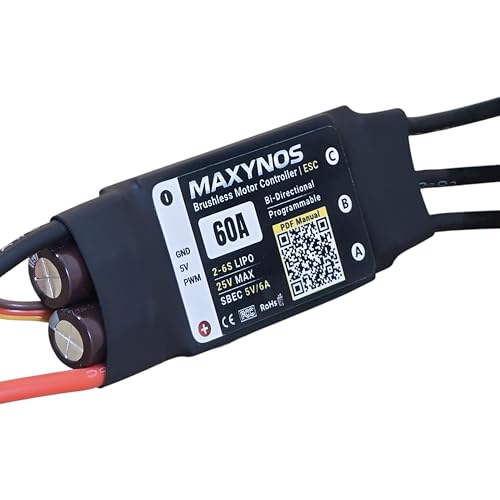 Bidirectional 60A Electronic Speed Controller, 2-6S Lipo ESC with XT60 Connector, 7.4-25V, for RC Vehicles, Drones, Robotics, & Underwater Thrusters - size: 60A
