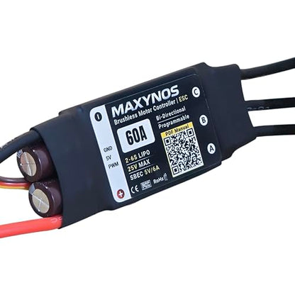 Bidirectional 60A Electronic Speed Controller, 2-6S Lipo ESC with XT60 Connector, 7.4-25V, for RC Vehicles, Drones, Robotics, & Underwater Thrusters - size: 60A