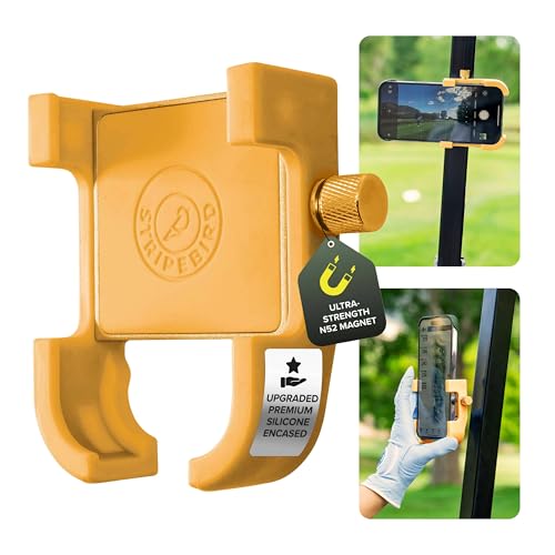 Stripebird PRO Magnetic Golf Cart Phone Holder & Caddy, N52 Magnets - color: Gold