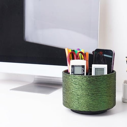 Round Leather Art Supply Organizer,Remote Control Holder,360-degree Rotating Pen Organizer with 4 Compartments(1-Light Tree Green) - color: 1-Light Tree Green