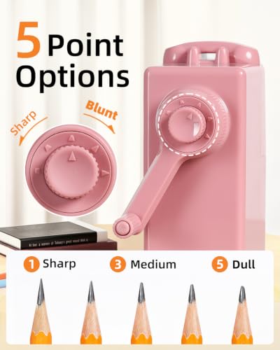 ZMOL Heavy Duty Manual Hand Crank Pencil Sharpener, Desktop, Pink - color: Pink