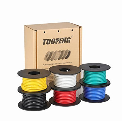 TUOFENG 16AWG Silicone Electrical Wire, 6 Colors 20ft Each Spool - size: 16 AWG Stranded 6 Colors 20 ft