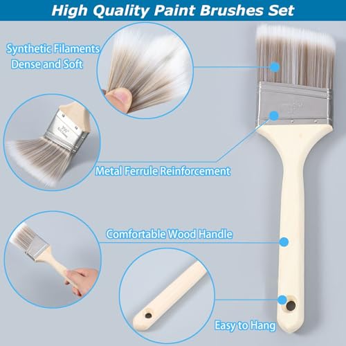 Foam Paint Roller, 19pcs 4 Inch Small Paint Roller Kit and Paint Brushes Mini Paint Foam Roller Refills Paint Trays with Liners High Density Sponge Rollers for Painting Walls