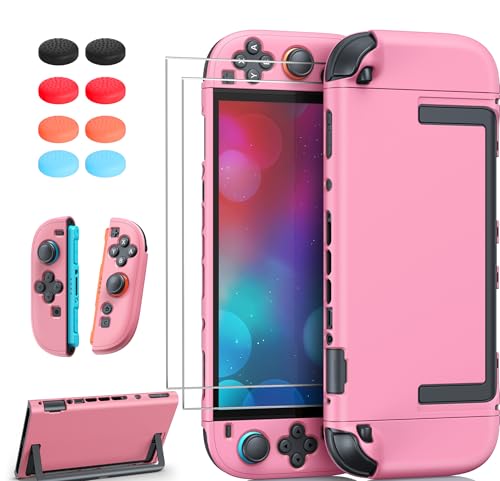 FYOUNG Switch 2 Protective Case Pink &Screen Protector Set,Dockable Cover - color: Pink, size: for switch 2 7.9inch
