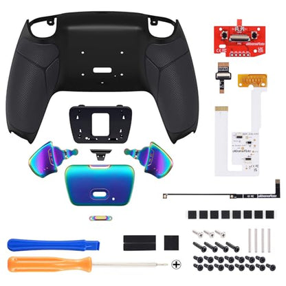 eXtremeRate Rainbow Aura Blue Purple Real Metal Buttons RMB RISE V3 Remap Kit for PS5 Controller BDM-030 040 050, Black Rubberized Grip Back Shell Upgraded Programable Back Buttons for PS5 Controller - color: Black Rainbow