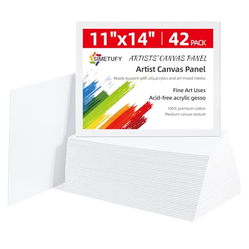 Simetufy 11x14 inch 42 Pack Flat Painting Canvas Boards- Gesso Primed - size: 11"x14"- 42pcs