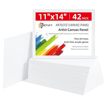 Simetufy 11x14 inch 42 Pack Flat Painting Canvas Boards- Gesso Primed - size: 11"x14"- 42pcs
