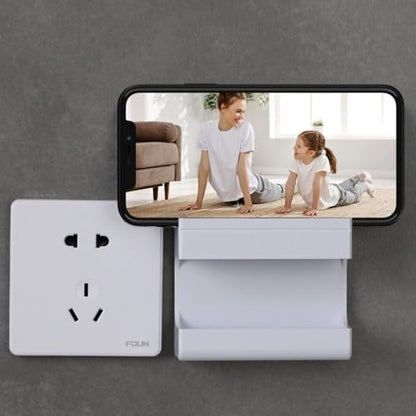 Wall Mounted No Punching Required Universal Adhesive Remote Control Holder Storage Box Rack Shelf Mobile Phone Plug Case(White) - color: White