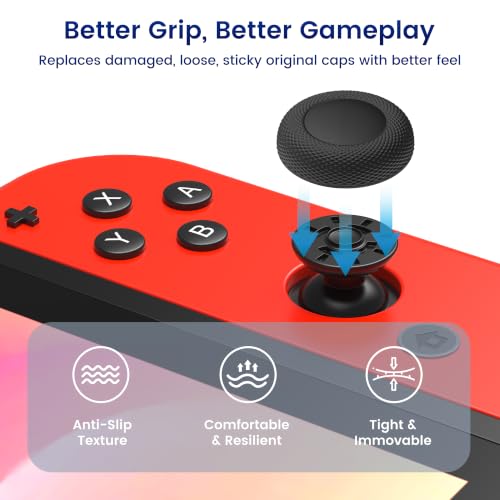 12 Pack Replacement Joystick Caps Thumb Grips for Nintendo Switch/OLED/Lite, Anti-Slip TPU Diamond Texture Analog Stick Covers for JoyCon Controller Repair Kit Accessories