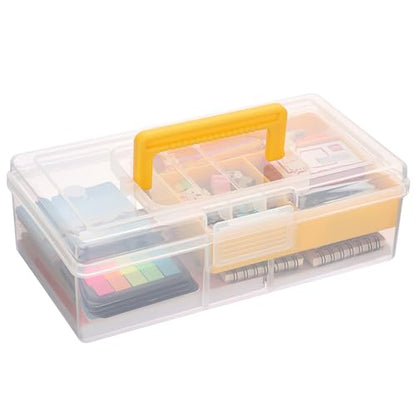 JUXYES Clear Art Craft Supply Storage Bin Sewing Box With Handle Lid - color: Yellow, size: 1 Pack
