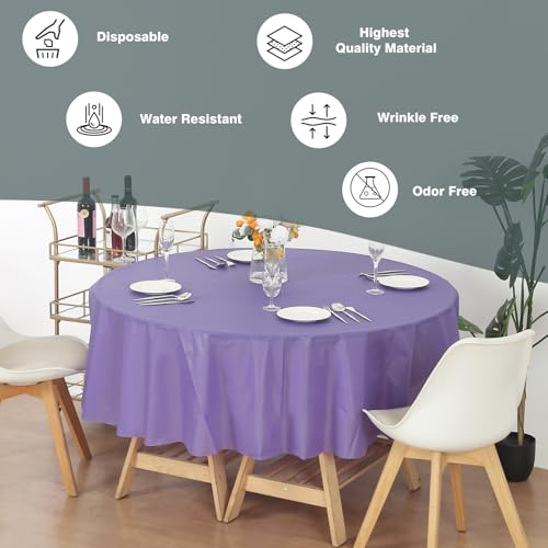 Evershine (12-Pack Heavy Duty Plastic Table Covers Tablecloth (Reusable) (Round 84", Purple) - color: Purple, size: 12 PACK Round 84"