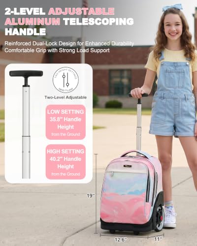 NEW TILAMI 19 Inch Rolling Backpack for School Stair-Climbing Big Wheel - color: Pink