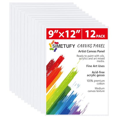 Simetufy 12 Pack 9 x 12 inch Canvas Boards for Painting Canvas Panels - size: 9"x12"