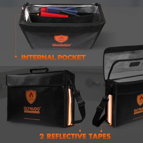Large Fireproof Bag for Documents, Fire Safe Box for 3-Ring Binders - color: Black