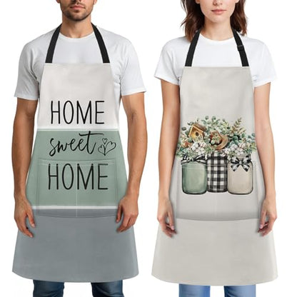 Britimes Apron with Pockets, 32x28 inch, 2 Pack, Sage Green - color: Cream Green