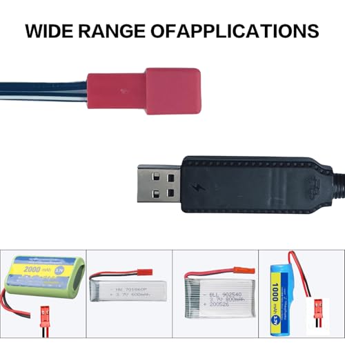 [2 Pack] 3.7V USB Charger Cable with JST 2 Pin Plug Compatible for RC Car, Plane, Tank, Boat and Other Remote Control Toys