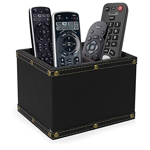 DreamsEden 2 Slots Wood Remote Control Holder Storage Box (Black) - color: Black Lychee Pattern