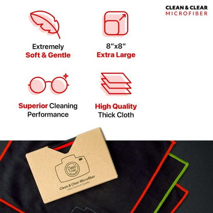 Clean & Clear Microfiber Cleaning Cloth, Extra Large [6 Pack] Ultra Premium Microfiber Cleaning Cloth - Microfiber Cloth for Camera Lens, Glasses, Screens, and All Lens. - size: 6 Pack
