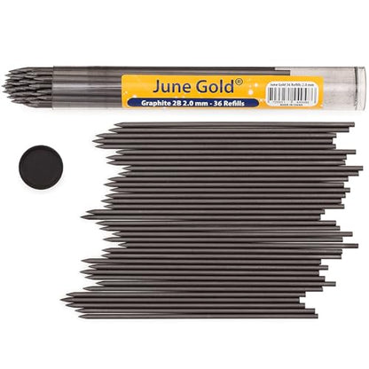 June Gold 4 Mechanical Pencils, 2.0 mm, 108 Refills, 2 Sharpeners,2 Erasers