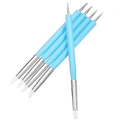 5 pcs/Set Soft Pottery Clay Tool Silicone & Stainless Steel Two Head Sculpting Polymer Modelling Shaper Art Tools Blue - size: 15cm
