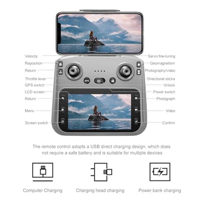 GPS Drone with 2 Wide-Angle Camera 4K for Adult,5" Screen Control - color: black