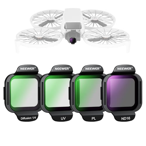 NEEWER ND Filter Set Compatible with DJI Flip/Lito X1 Drone, ND16 PL UV Black Diffusion 1/4 Filter for Mist Cinematic Effect, HD Neutral Density Circular Polarizing Accessories, FL-N36 - size: Flip, style: 4 Pack ND+PL+UV+Black Diffusion 1/4