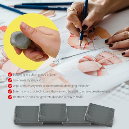 4 Pack Kneaded Eraser, Artist Eraser, Erasers,1.45x1.35, Grey