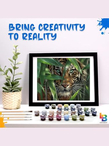 Ledgebay Paint by Numbers Kit for Adults, 16x20 Unframed Canvas - color: Bamboo Tiger, size: 16" x 20" Unframed
