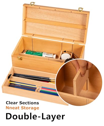 DJAR Large Art Supply Organizer Tool Box, Solid Beech Wood, Natural - color: Natural, size: Large